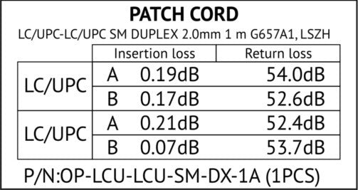 PATCHCORD ŚWIATŁOWODOWY SM 1M DUPLEX 9/125, LC/UPC-LC/UPC