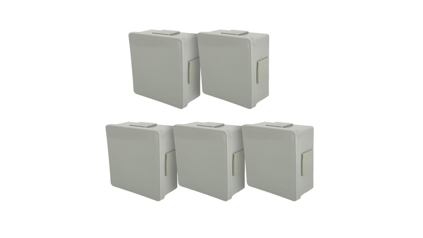 Puszka hermetyczna natynkowa 86x86x40mm 4-wlotowa, z dławikami gumowymi, IP55 zamknięcie na klik szara EDO 5 szt.