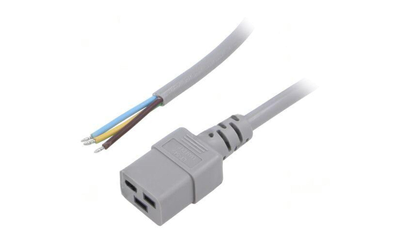 Kabel: 3x1,5mm2, IEC C19 żeński, Dł: 5m, 16A LT-549 H05VV-F 3X1.5 GRY 5M END ROJ