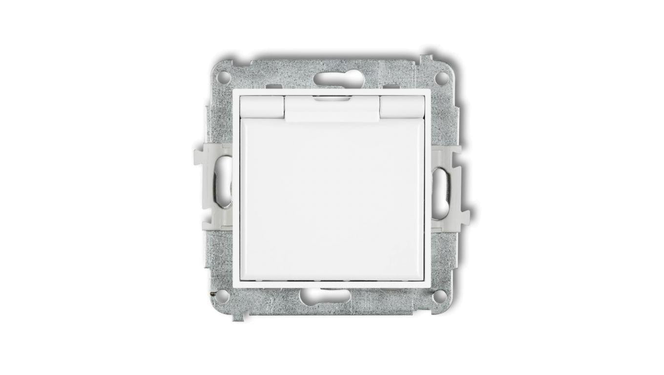ICON Mechanizm gniazda bryzgoszczelnego z uziemieniem 2P+Z (klapka biała, przesłony torów prądowych) biały IGPB-1zp
