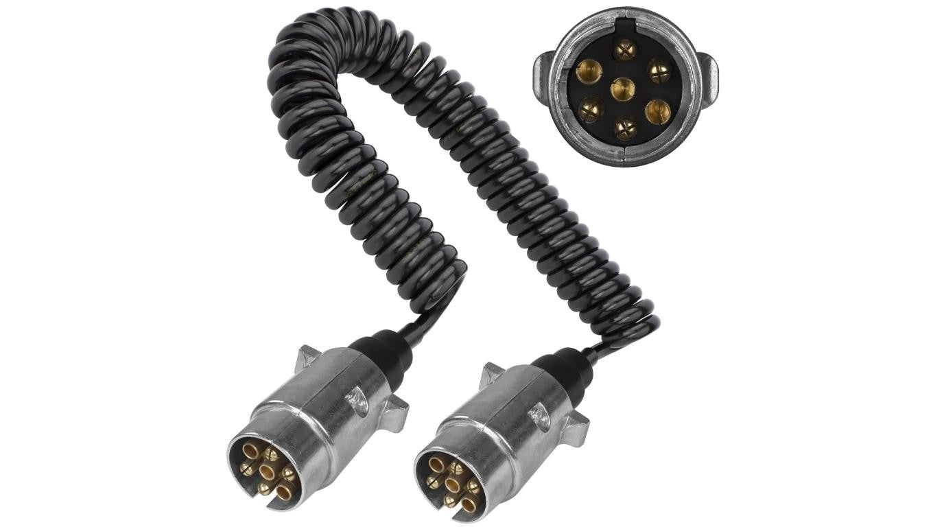 Przewód spiralny QLY-s kabel do przyczepy zakończony metalowymi wtykami 7-pin 12V 4m