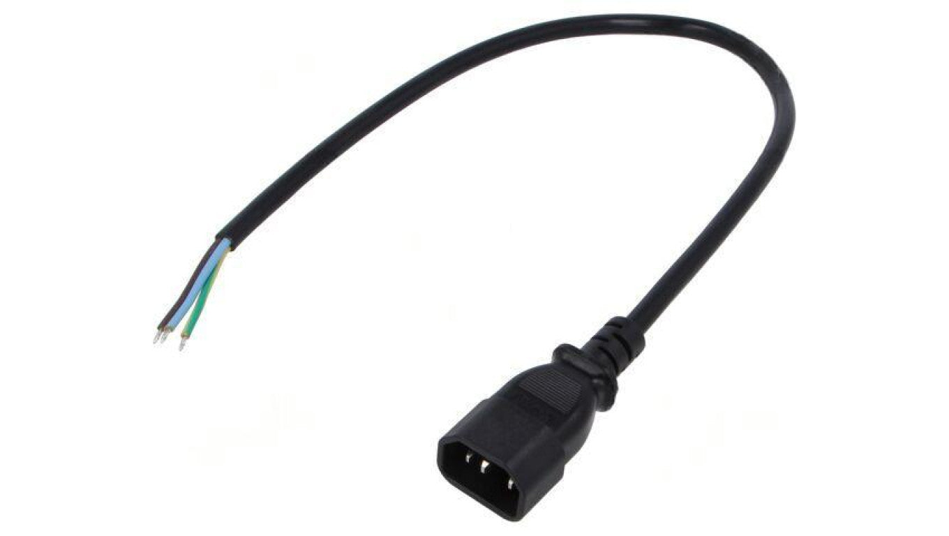 Kabel: 3x1mm2, IEC C14 męski, 0,5m, 10A, 250V LT-602 H05VV-F 3X1 BLK 0.5M END