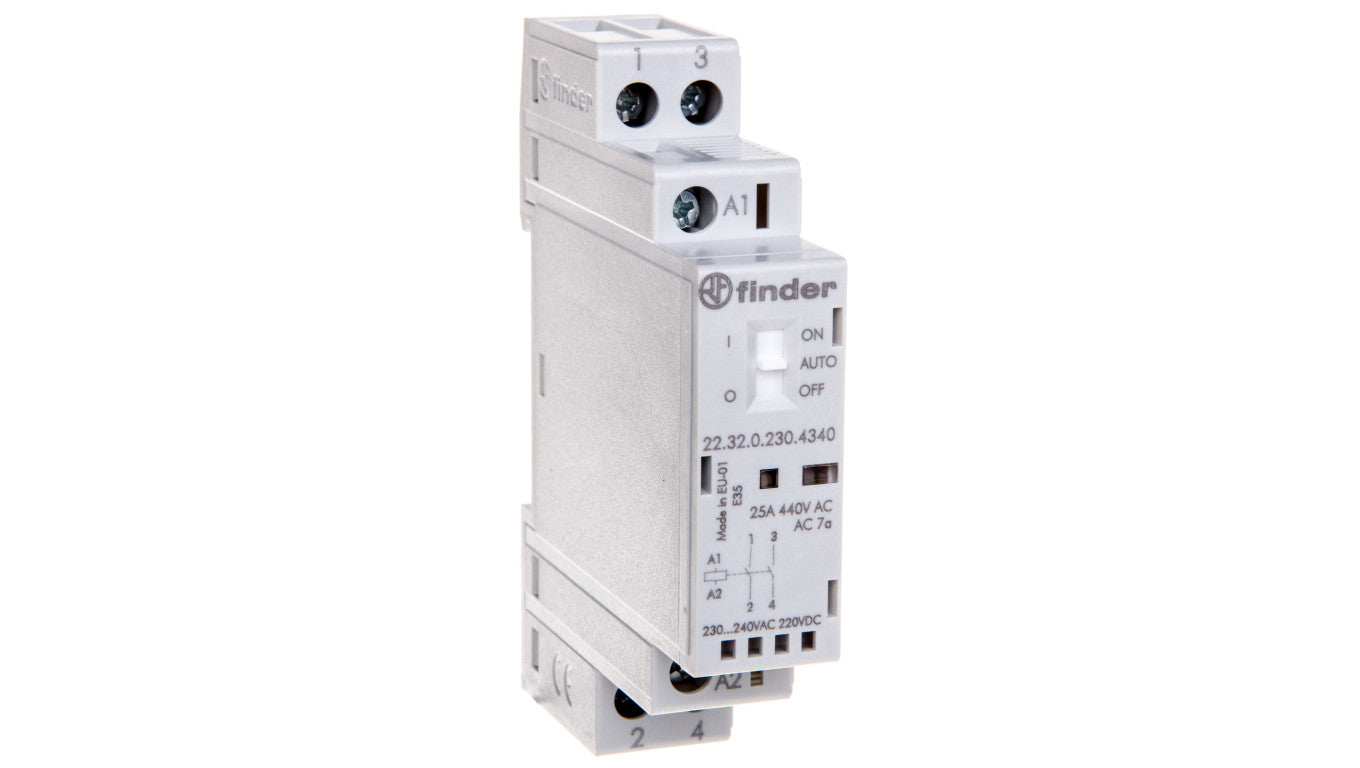 Stycznik modułowy 2Z 25A 230V AC/DC funkcja Auto-On-Off, wskaźnik zadziałaniua + LED 17,5mm 22.32.0.230.4340