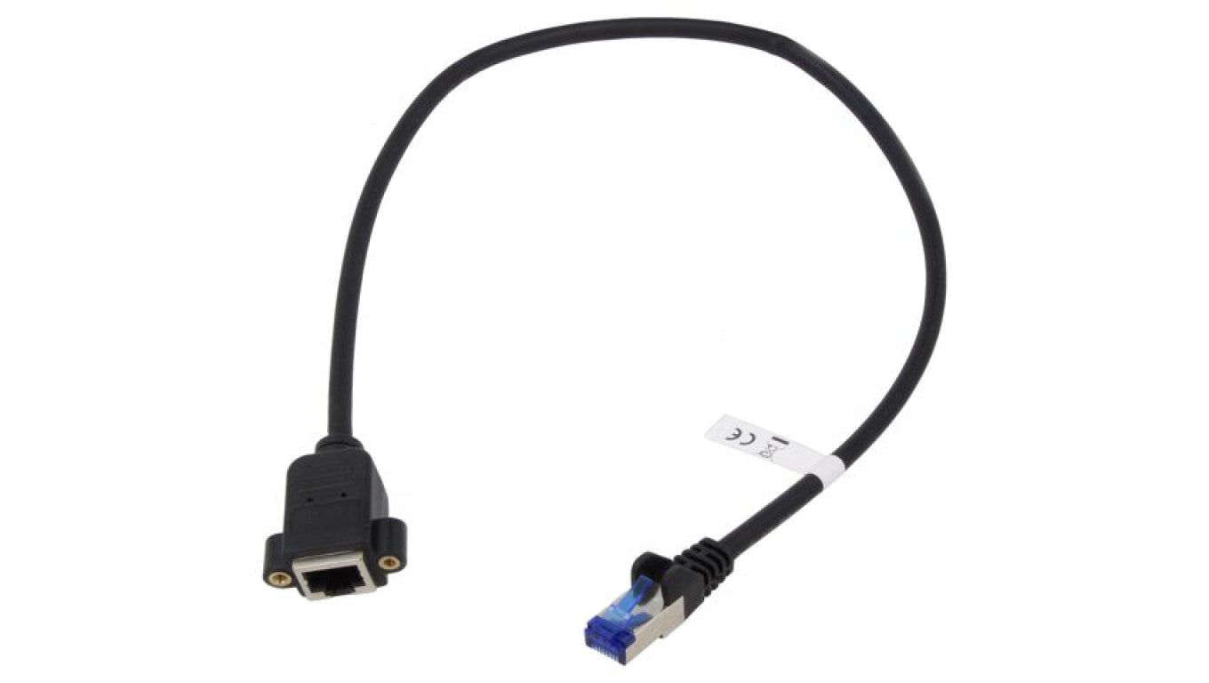 Przedłużacz RJ45 S/FTP 6a linka Cu LSZH czarny 0,5m 27AWG 65641