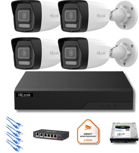 Zestaw moinitoringu IP Hilook 4x IPC-B180HA-LU tuba 8MP Smart-hybrid Light