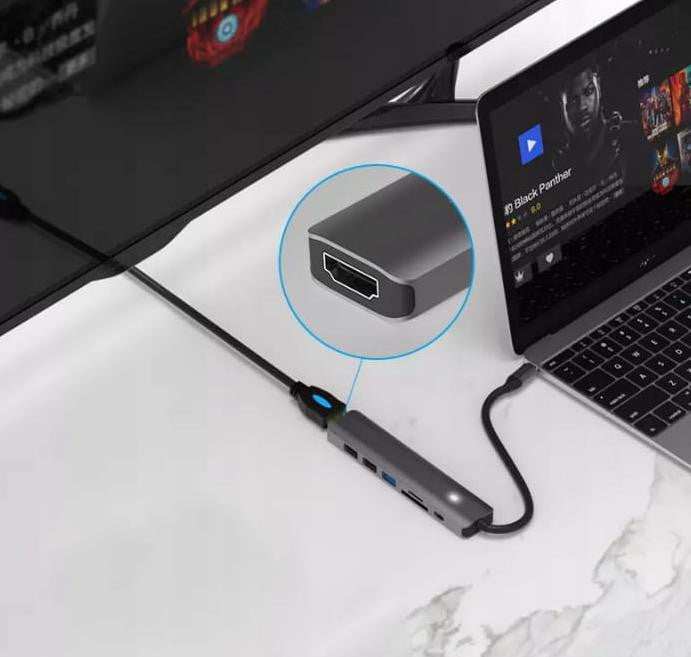 HUB ADAPTER USB-C 7w1 HDMI 4K USB 3.0 SD PD Zenwire BS-HC703