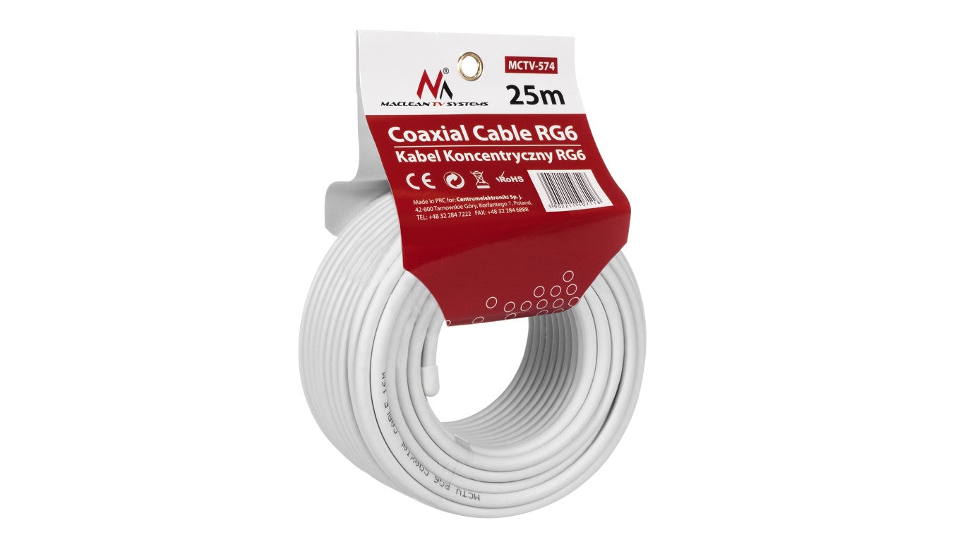 Kabel przewód koncentryczny satelitarny 1.0CCS RG6 25M Maclean MCTV-574 MCTV-574