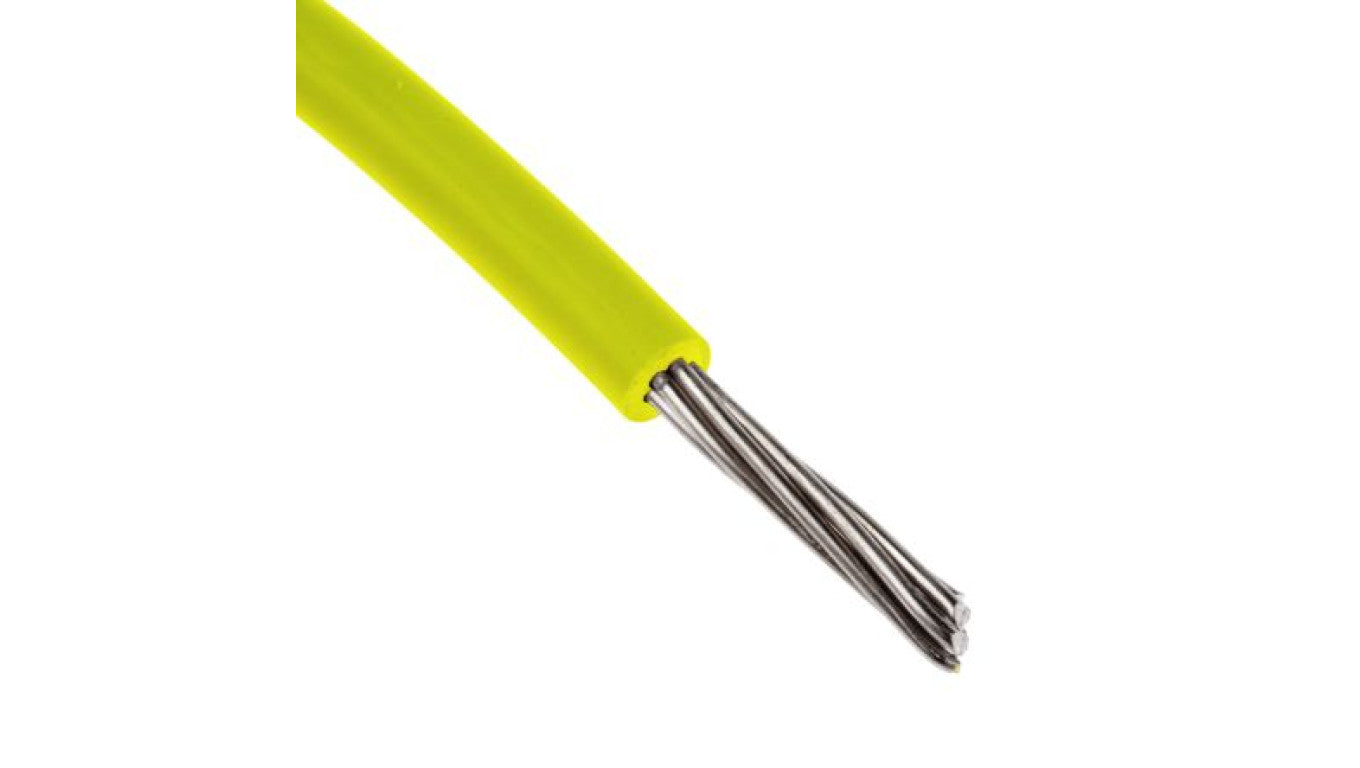 Przewód jednożyłowy linkowy, Przewód instalacyjny, 0,2 mm², 11/0,16 mm, 24 AWG, MPPE, 600 V, Żółty, dł. 100m, RS PRO