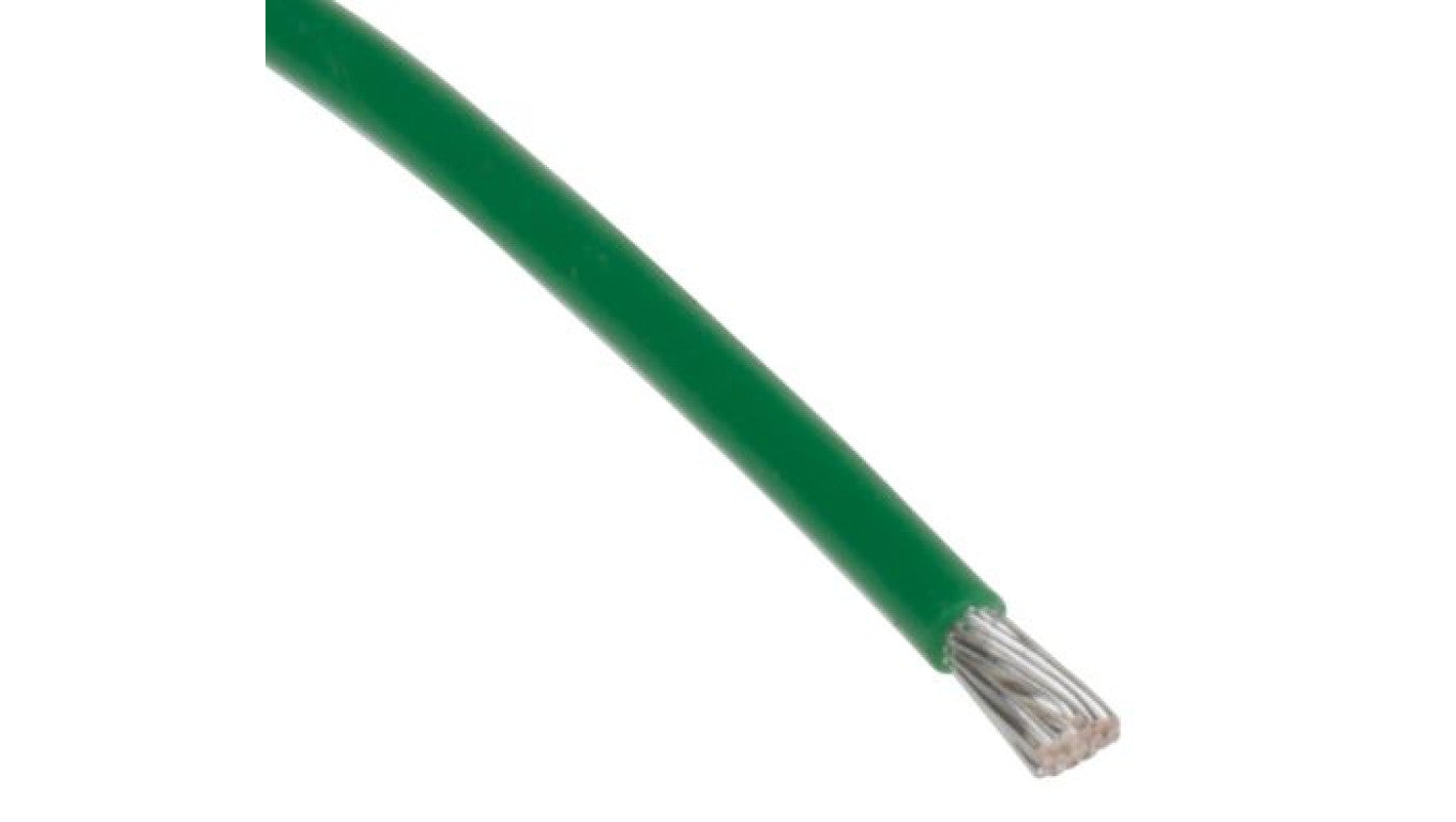 Przewód do urządzeń PTFE PTFE Zielony, 100m 0,34 mm² 19/0,15 mm, 300 V, -75 → +200C, Ø 1.1mm, RS PRO BS3G210