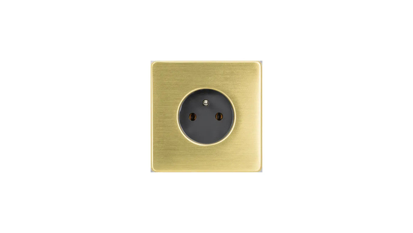 Gniazdko elektryczne szare pojedyncze ramka stal szczotkowana PVD Brass GN-SNPBR01S