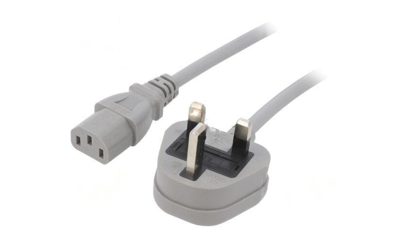 Kabel: 3x1mm2, BS 1363 (G) wtyk,IEC C13 żeński, 3m, 3A LT-318(3A)+501 3X1.0 GRY 3M